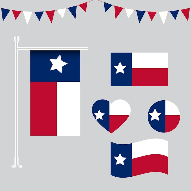 Vector colección de emblemas e iconos de la bandera de texas en diferentes formas