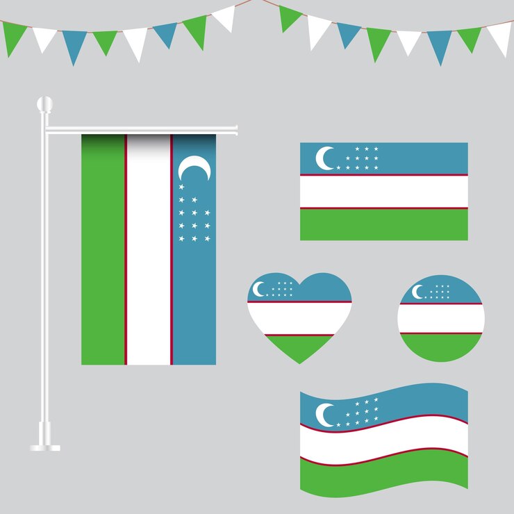Colección de emblemas e iconos de la bandera de Uzbekistán en diferentes formas