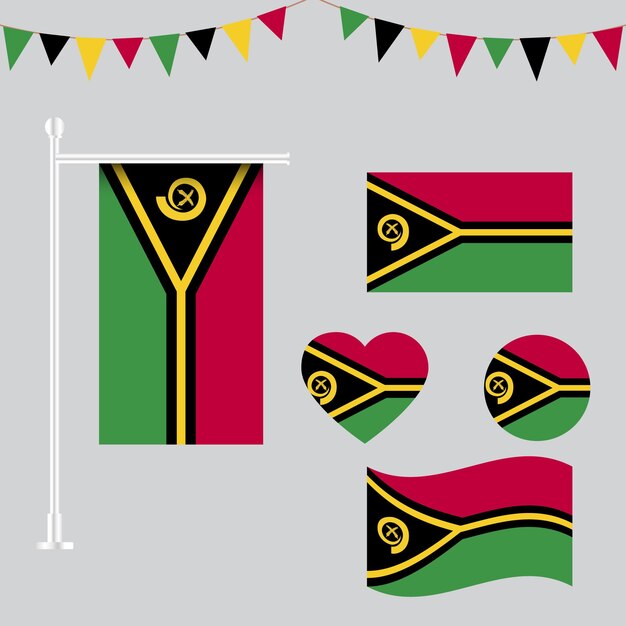 Vector colección de emblemas e iconos de la bandera de vanuatu en diferentes formas