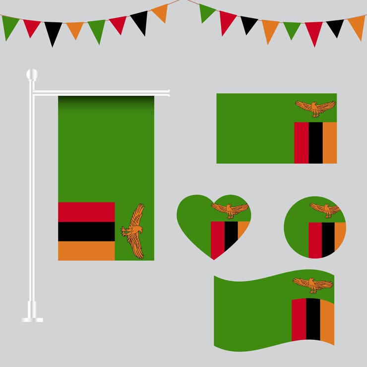 Colección de emblemas e iconos de la bandera de Zambia en diferentes formas