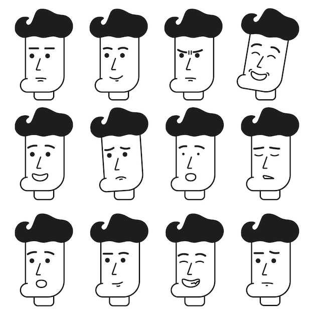 Colección de emociones de una joven morena masculina en el lado vector personaje emoji ilustración fl