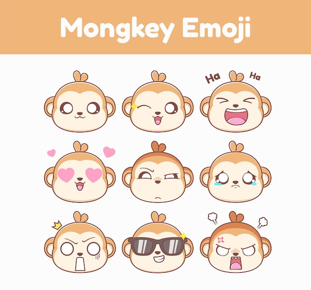 Colección Emoji Mono Lindo Ilustración Vectorial