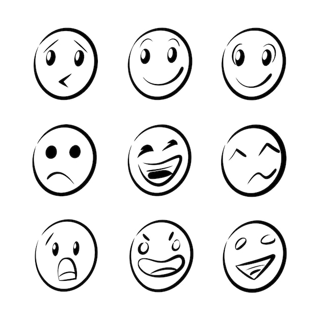 colección de emojis dibujados a mano caras dibujos vectoriales de emociones