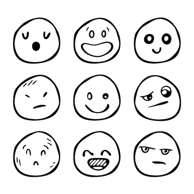 colección de emojis dibujados a mano caras dibujos vectoriales de emociones