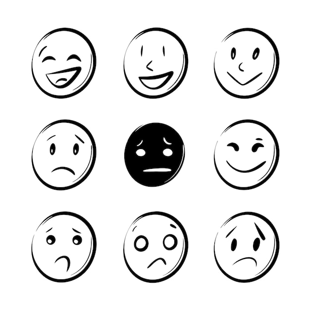 colección de emojis dibujados a mano caras dibujos vectoriales de emociones