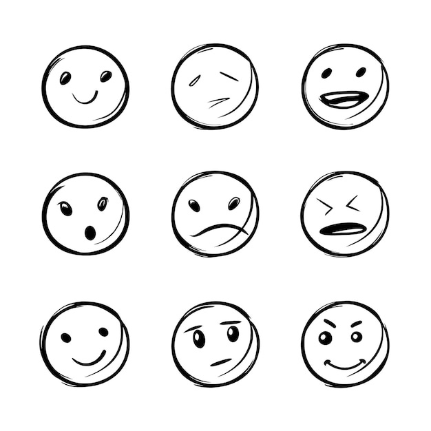 colección de emojis dibujados a mano caras dibujos vectoriales de emociones