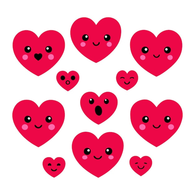 Colección de emojis en forma de corazón de dibujos animados vectoriales