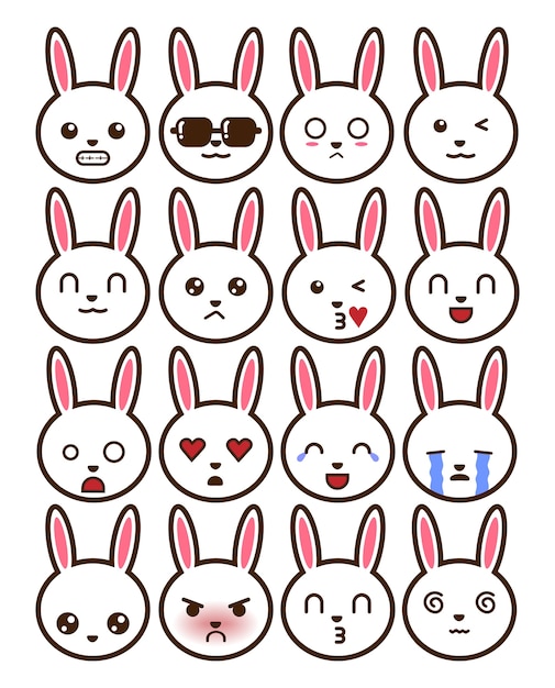 Vector colección de emoticones de conejo