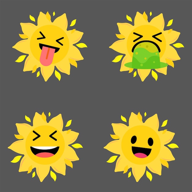 Colección de emoticones de dibujos animados con iconos de soles lindos Para el logotipo de diseño web de pegatinas emoji