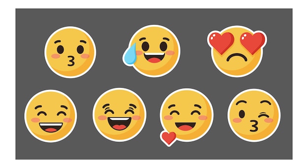 Colección de emoticones que muestran varias expresiones en ilustración vectorial de estilo plano