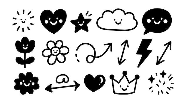 Colección de emoticones y símbolos de Doodle