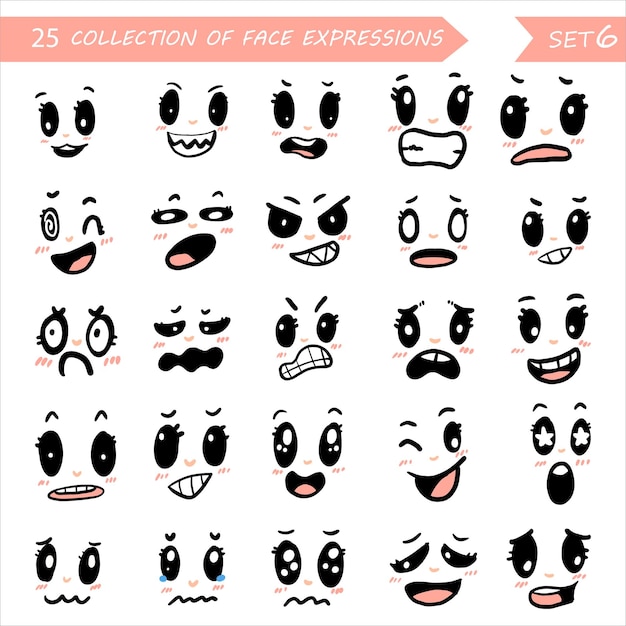 Colección de emoticonos cara expresión sentimientos colección ilustración y vector