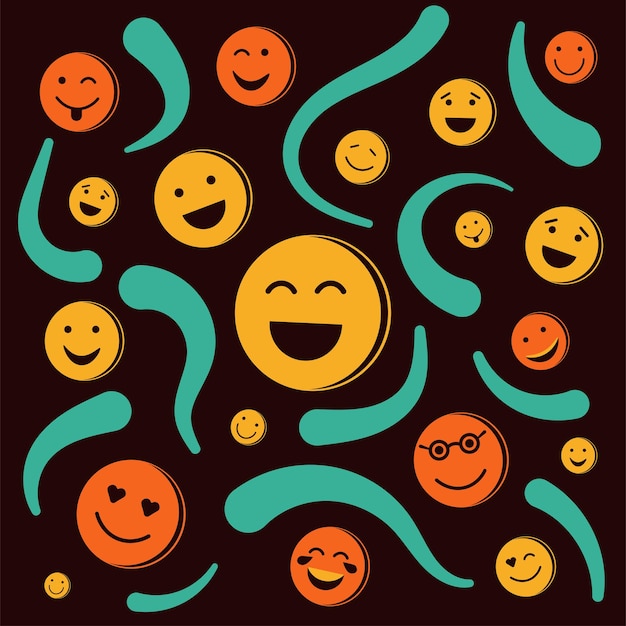 Colección de emoticonos de cara, fondo de vector sonriente