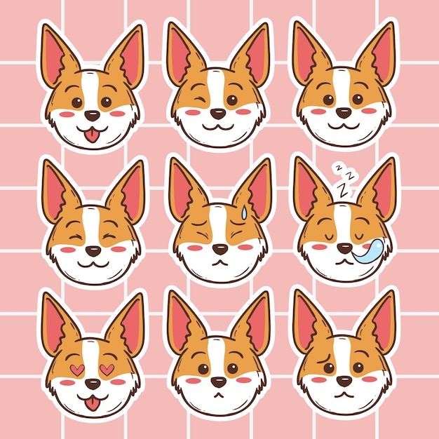 Vector colección de emoticonos corgi