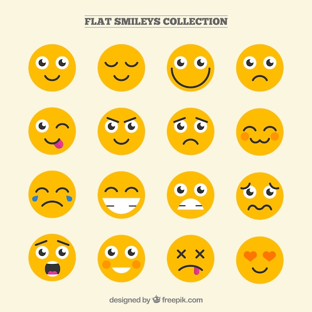 Vector colección de emoticonos divertidos en diseño plano