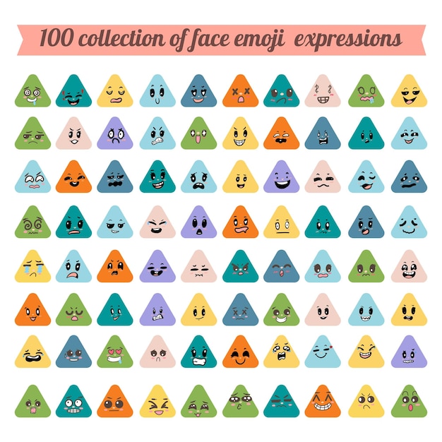 Colección de emoticonos emoji azul amarillo y verde expresión de la cara colección de sentimientos ilustración y vector