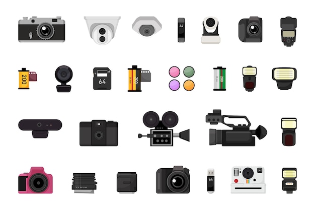 Vector colección de equipos de fotografía y video.