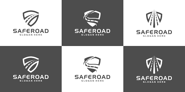 Colección de escudo de logotipo de carretera segura con ilustración de vector de diseño gráfico de carretera Icono de símbolo creativo