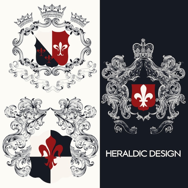 Colección de escudos heráldicos vectoriales en estilo vintage