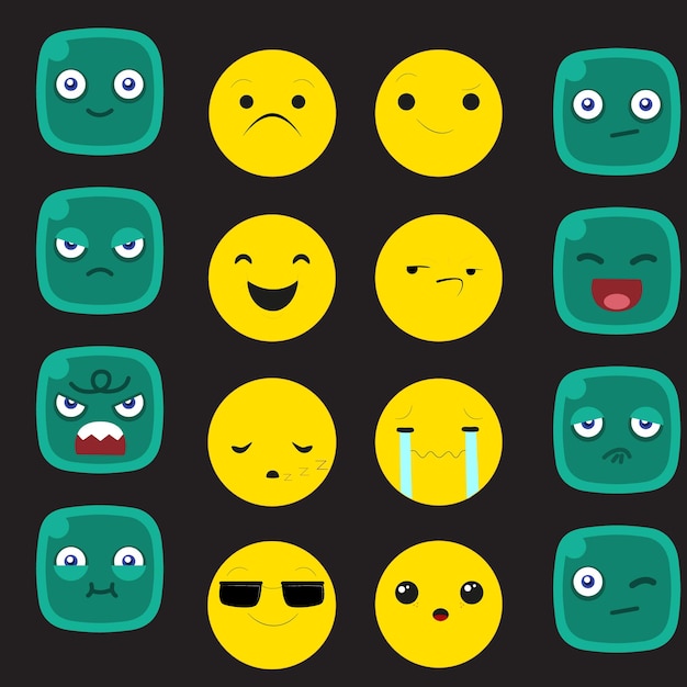 Colección esencial de emoticones estilo dibujos animados planos