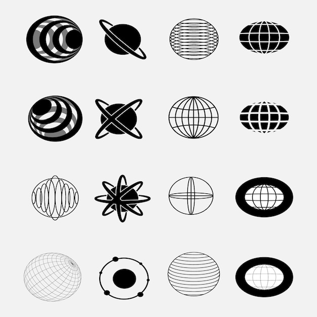 Colección de esferas geométricas e íconos planetarios