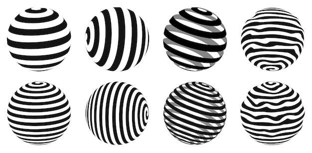 Colección de esferas negras con patrones simples Conjunto de bolas vectoriales 3d Elementos geométricos negros