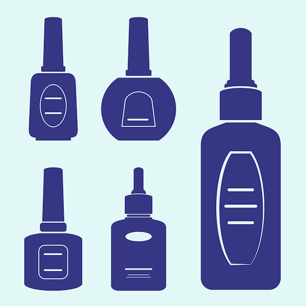 Colección de esmalte de uñas azul y suero para el cuidado de la piel