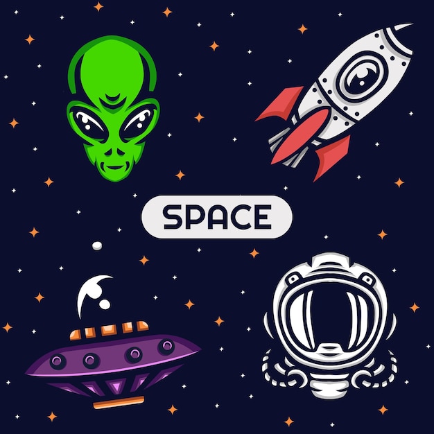 Colección espacial doodle diseño dibujado a mano