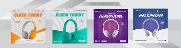 Vector colección especial de auriculares inalámbricos para juegos social media banner de publicación con un conjunto de diseño colorido