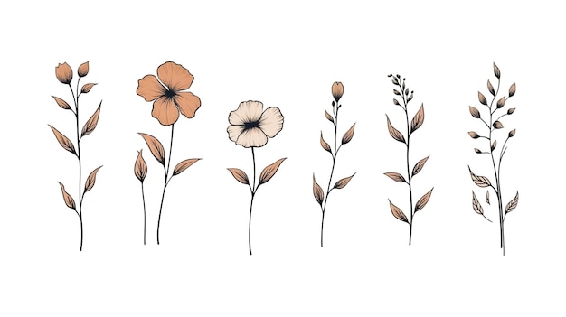 Colección establecida de hojas mínimas y silueta de elementos florales con patrón decorativo de acuarela Ilustración vectorial o invitación de boda guardar la fecha gracias o tarjeta de felicitación
