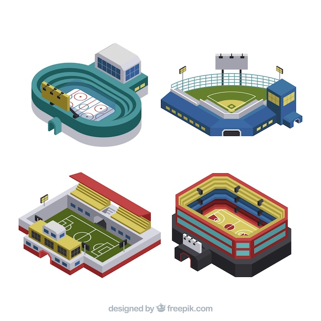 Vector colección de estadios en estilo isométrico