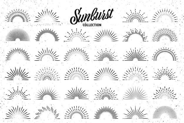 Colección de estallidos de sol grunge vintage estallidos de rayos de sol fuegos artificiales logotipo o elemento de diseño de letras.