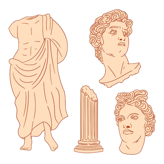 Vector colección de estatuas griegas dibujadas a mano