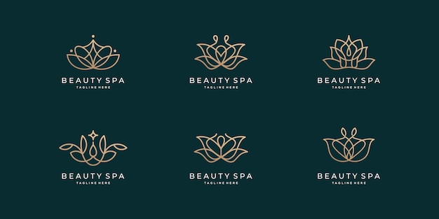 Colección de estilo de arte de línea minimalista de logotipo de belleza y spa para negocios de moda, loto, cuidado de la piel.