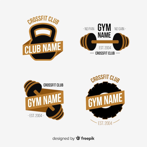 Colección de estilo crossfit logo plano.