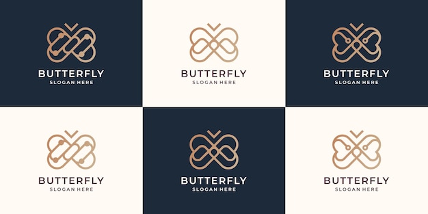 Colección de estilo de línea de logotipo minimalista de mariposa. plantilla de logotipo de inspiración de mariposa creativa.