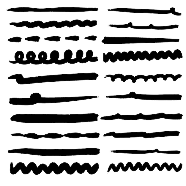 colección de estilos de subrayado dibujados a mano, incluidas líneas onduladas y cruzadas en negrita Estas ilustraciones de marcadores de subrayamiento son perfectas para resaltar proyectos de diseño gráfico de texto tomando notas