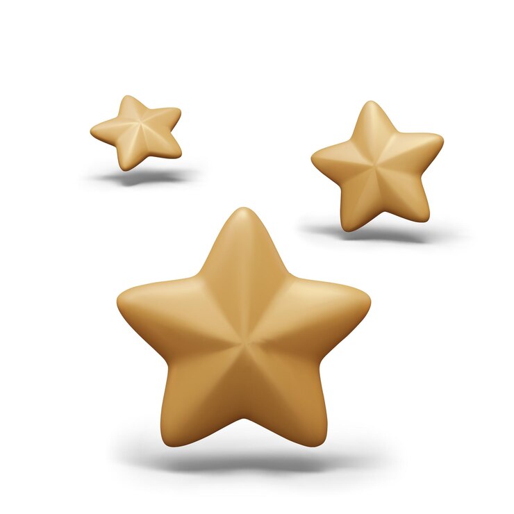 Vector colección de estrellas 3d doradas en fondo blanco modelos realistas en varias posiciones