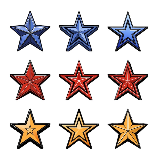 Colección de estrellas 3D de línea llena Paquete de iconos celestiales modernos
