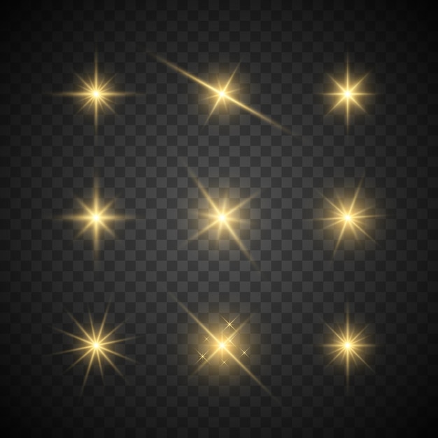 Colección de estrellas brillantes de color dorado Conjunto de luces intermitentes vectoriales