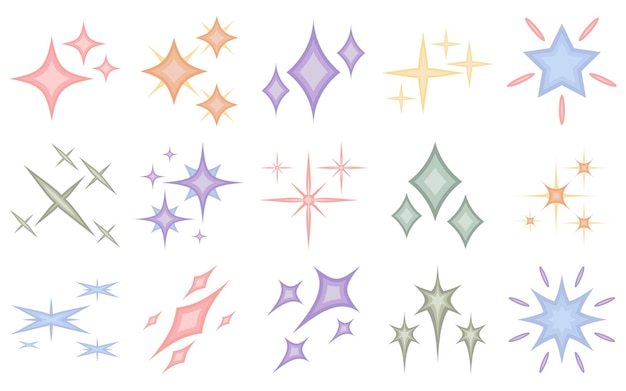 Colección de estrellas brillantes de colores pastel