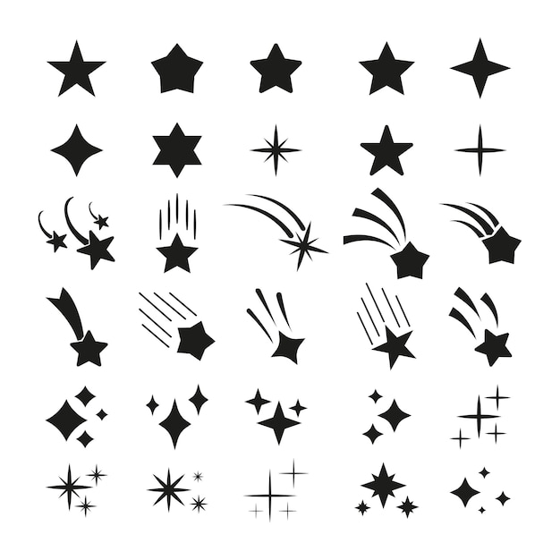 Colección de estrellas de brillo plano de conjunto vectorial