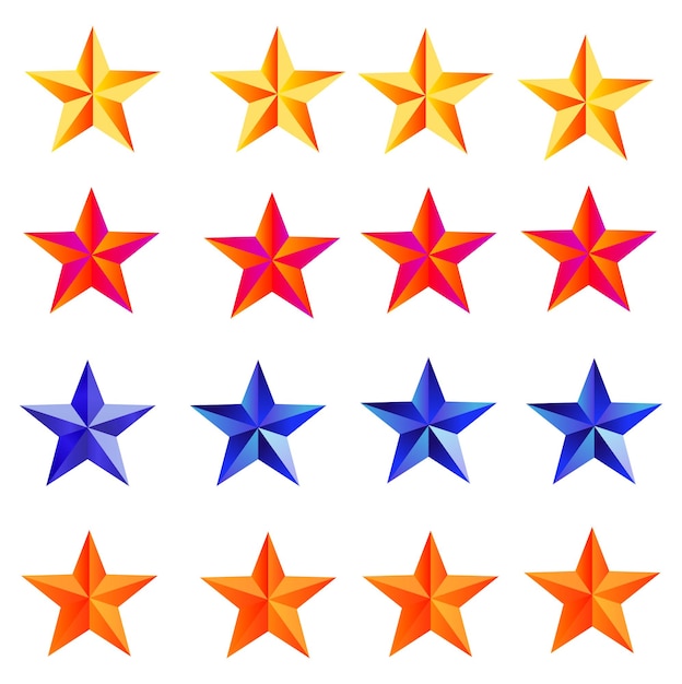 una colección de estrellas coloridas con una estrella roja y azul