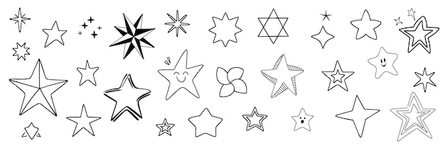 Colección de estrellas de contorno en estilo doodle Arte vectorial dibujado a mano