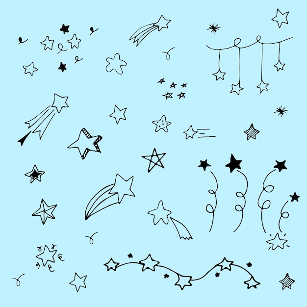 Colección de estrellas dibujadas a mano por vectores. Conjunto de garabatos.