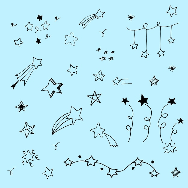 Vector colección de estrellas dibujadas a mano por vectores. conjunto de garabatos.