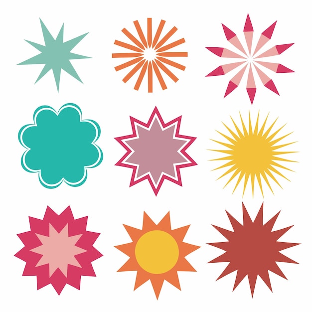 una colección de estrellas de diferentes colores y un sol