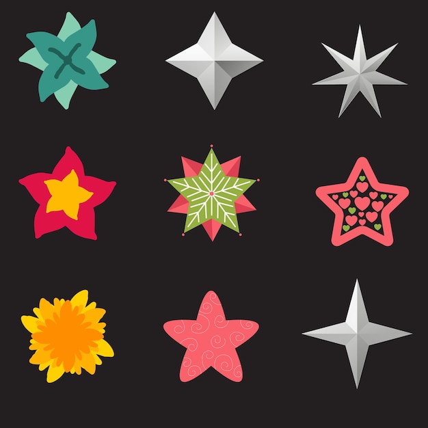 Colección de estrellas Íconos vectoriales de estrellas Conjunto negro de estrellas aisladas en fondo blanco Ícono de estrella St