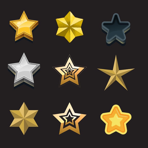 Colección de estrellas Íconos vectoriales de estrellas Conjunto negro de estrellas aisladas en fondo blanco Ícono de estrella St