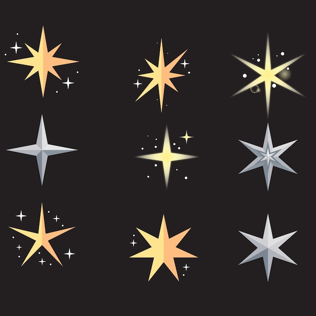 Colección de estrellas Íconos vectoriales de estrellas Conjunto negro de estrellas aisladas en fondo blanco Ícono de estrella St
